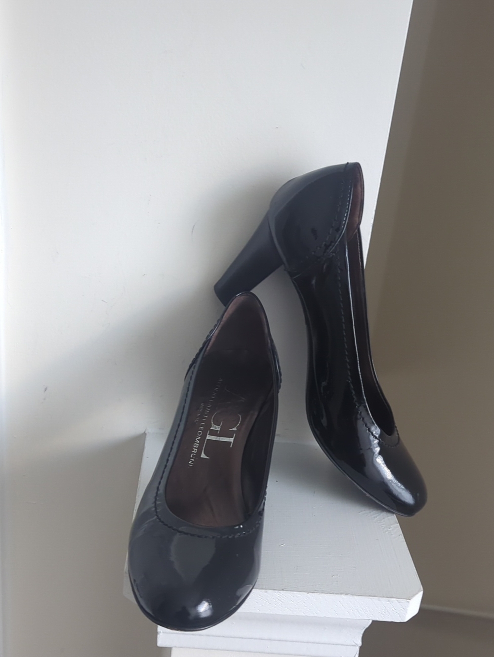 Agl Black Patent Leather Round-Toe Pumps